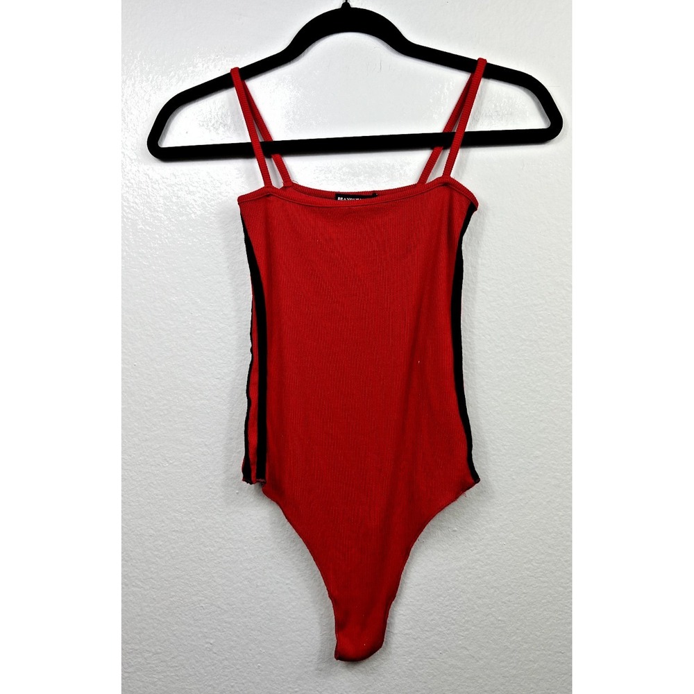 Brandy Melville Bodysuit Womens OS Red Black Side Stripe Ribbed Square Neck Tank